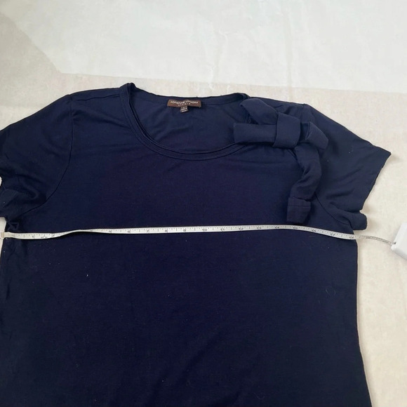 Adrienne Vittadini Womens Large Top Dark Blue  Short Sleeve Bow Details NWOT - Picture 4 of 7